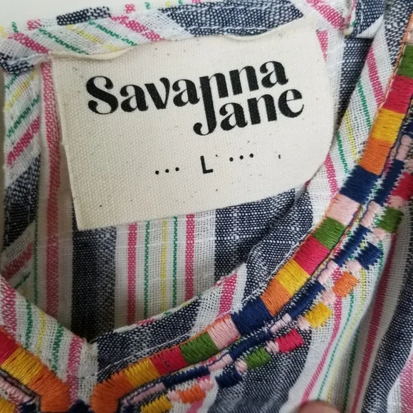 Savanna Jane Striped Embroidered Cami Sundress Large - Picture 5 of 6